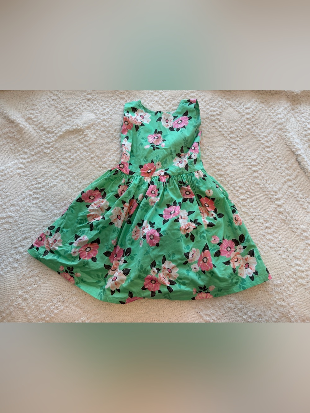 Carter's Green Floral Sundress with Pink & White Blooms
